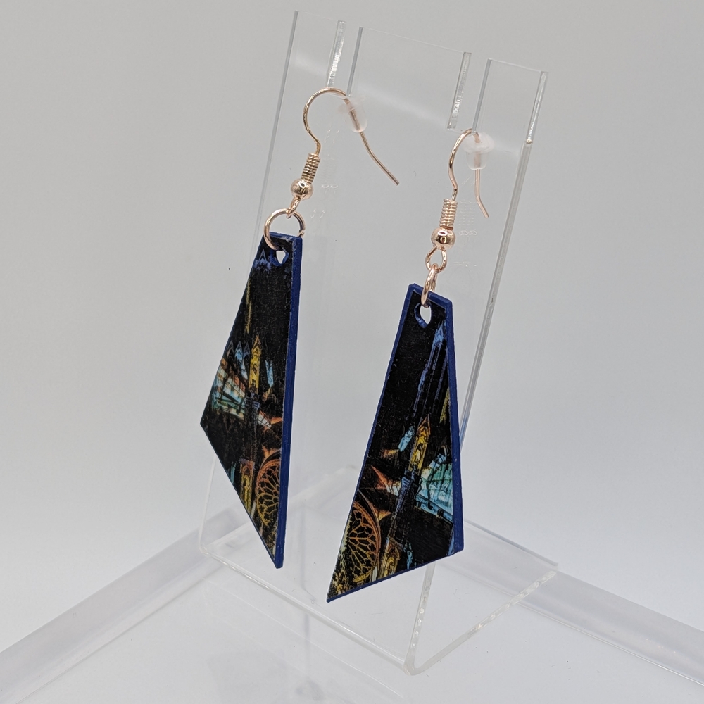 Notre Dame Cathedral, Night - Handmade Earrings - Magazine Decoupage on Wood - Picture 3 of 6